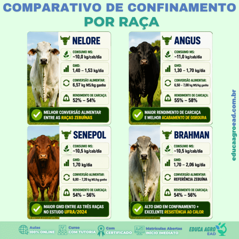 🐂 Comparativo de confinamento por raça: Nelore, Angus, Senepol e Brahman — dados técnicos reais