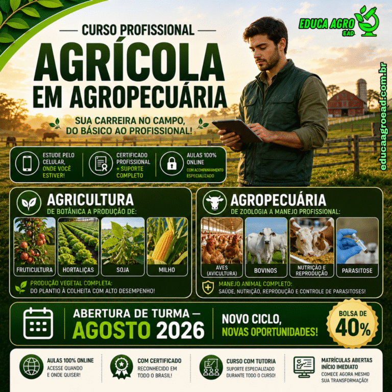 👉 O agronegócio brasileiro responde por quase 25% do PIB nacional — e continua crescendo. Só que a maioria dos profissionais que trabalham no campo nunca recebeu formação técnica. Aprenderam na prática, no erro, no “foi assim que meu pai fazia”.