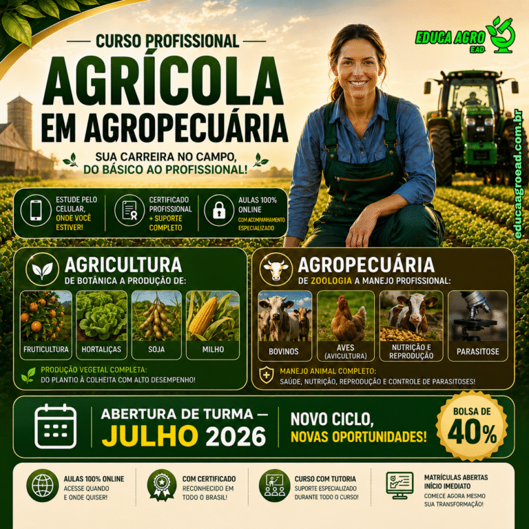 🌱 Turma de Julho Aberta: Curso Profissional Agrícola em Agropecuária — do básico ao profissional em 12 meses