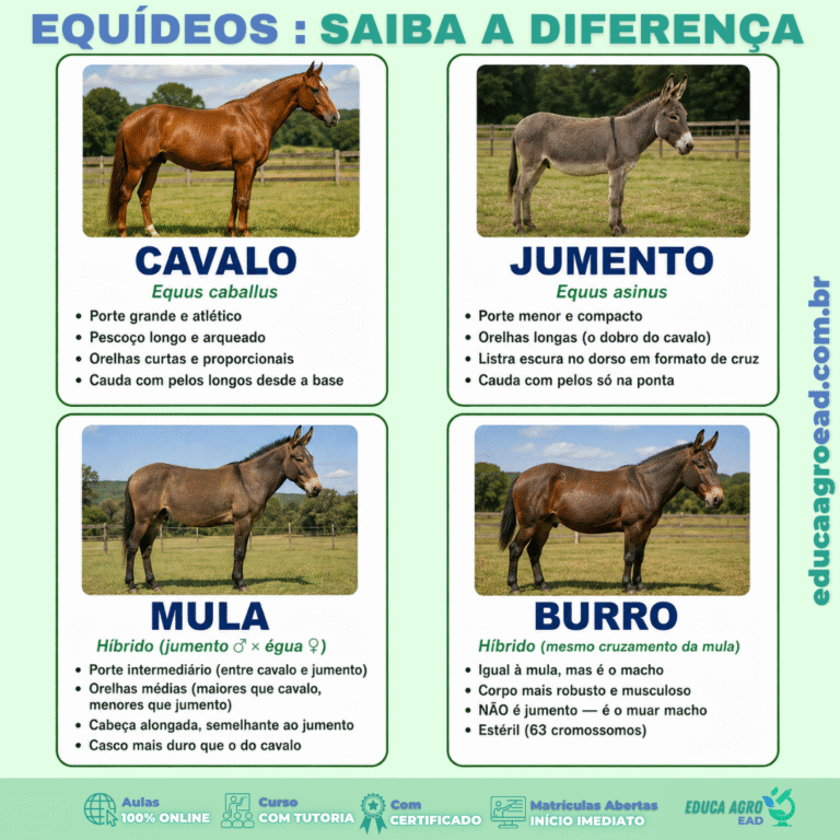 🐴 Equídeos: Saiba a Diferença — Cavalo, Jumento, Mula e Burro