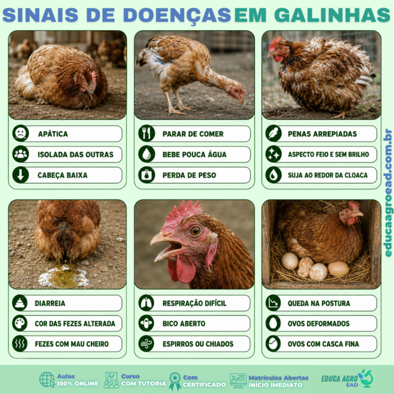 Galinha quieta no canto, penas arrepiadas, queda na postura