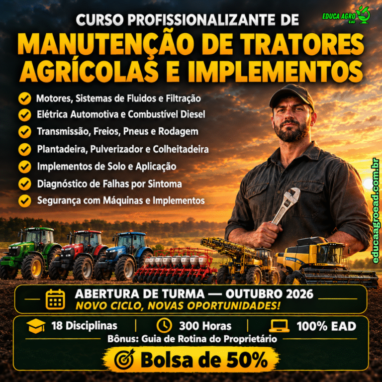 🚜 Abertura de Turma Outubro 2026 — Curso de Manutenção de Tratores Agrícolas e Implementos